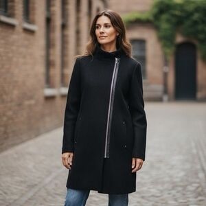 MANGO Black Lightweight Jacket Women’s Zip Front Coat Size M Pre-Loved Peacoat